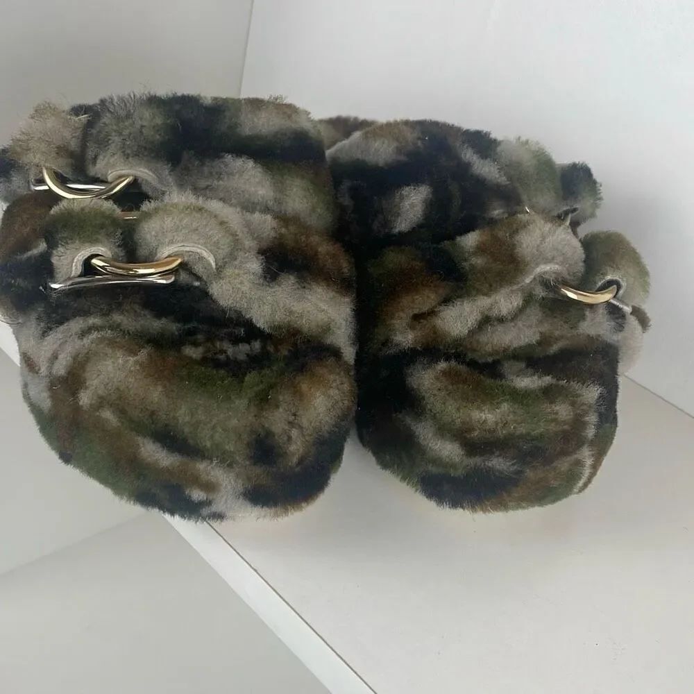 J/SLIDES Genuine Shearling 2 Strap Platform Slide Sandals camouflage 7 - Picture 5 of 9